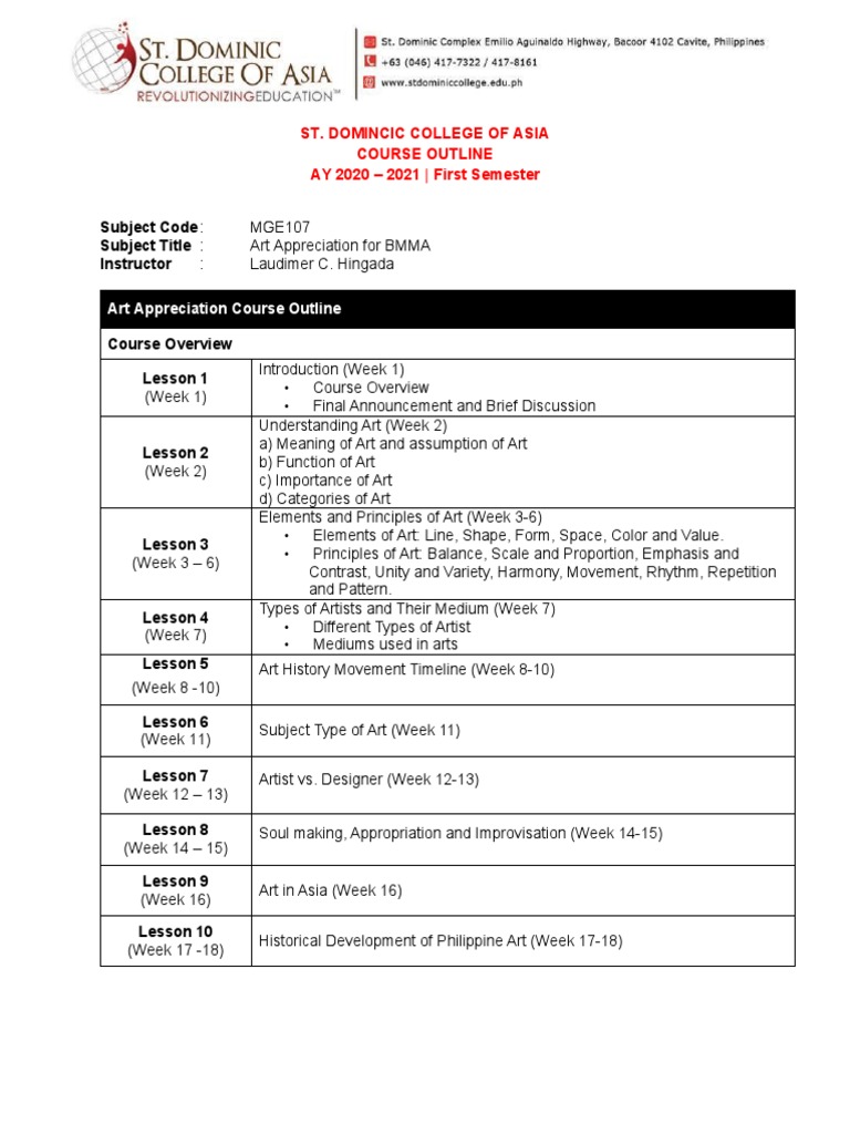 Art Appreciation Course Outline PDF