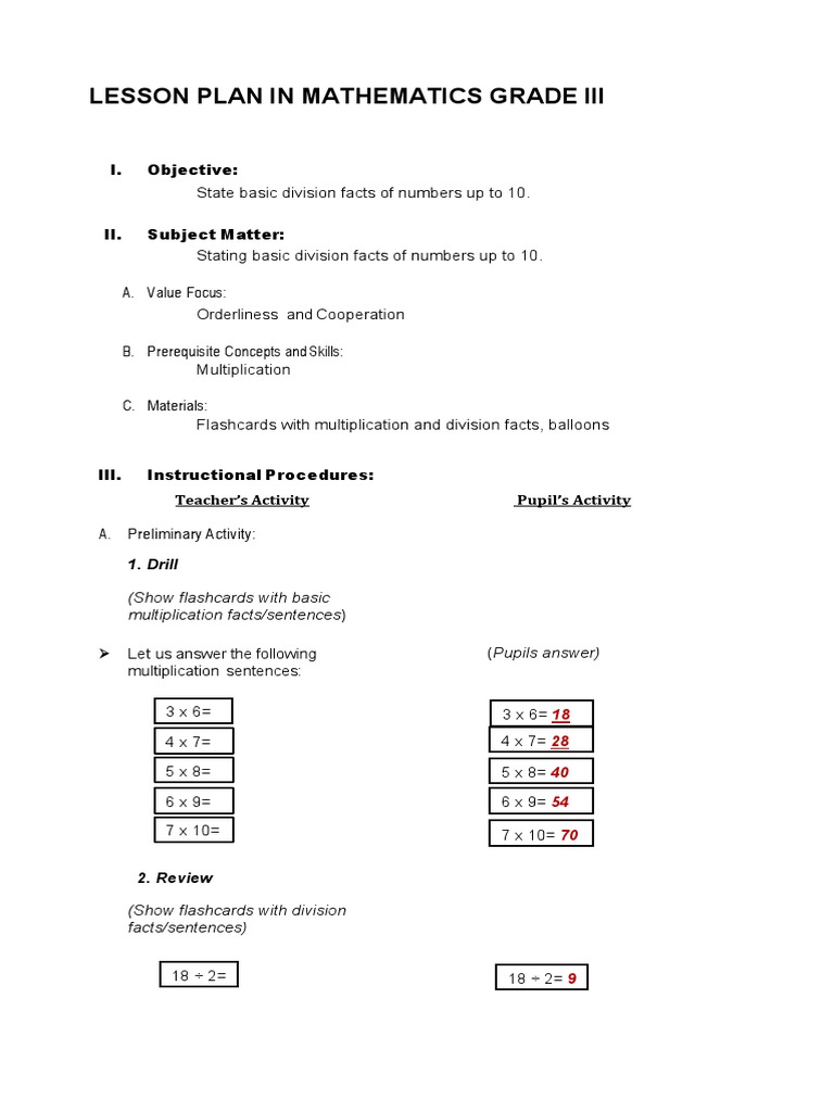 Grade 3 Division Lesson Plan | PDF | Division (Mathematics) | Lesson Plan