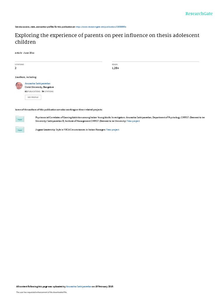 Exploring Parents Experiences Of Peer Influence On Their Adolescent