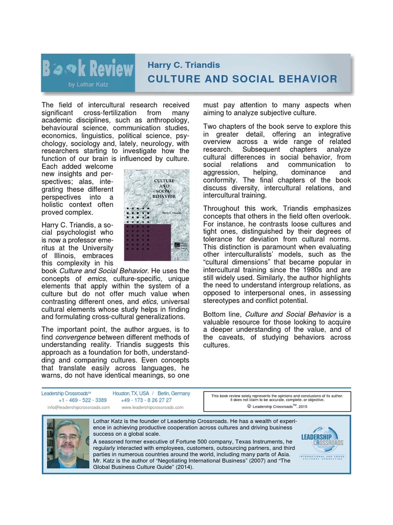 Culture and Social Behavior | PDF | Cross Cultural Communication ...