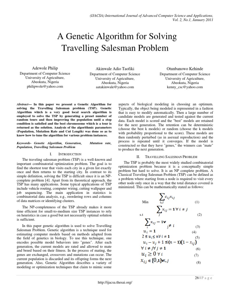 A Genetic Algorithm For Solving Travelling Salesman Problem | PDF ...