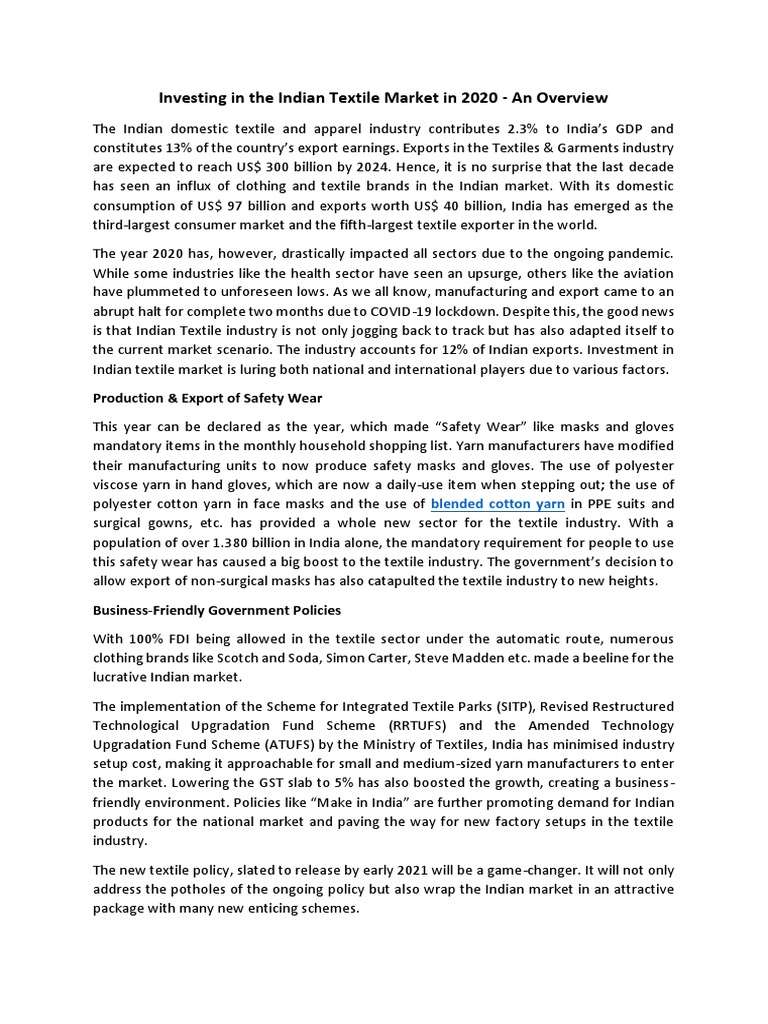 Investing in The Indian Textile Market in 2020 - An Overview | PDF ...
