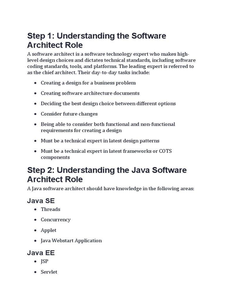 Step 1 Understanding The Software Architect Role Java SE PDF Java