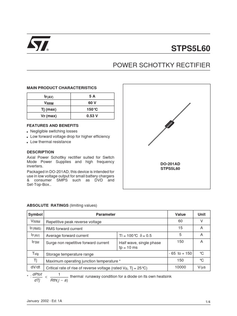 STPS5L60 Power Schottky Rectifier PDF Rectifier Electrical