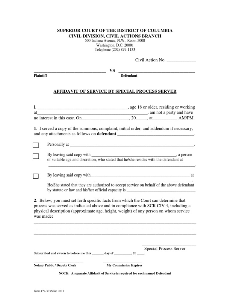 Affidavit of Service by Special Process Server | PDF | Service Of ...