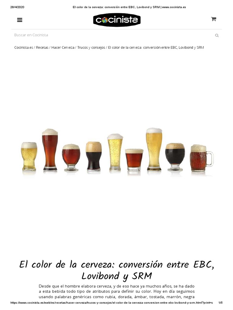 El Color de La Cerveza - Conversión Entre EBC, Lovibond y SRM PDF | PDF ...