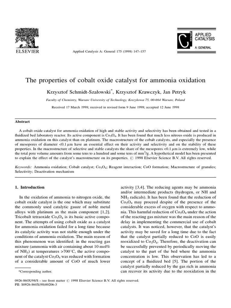 The Properties of Cobalt Oxide Catalyst For Ammonia Oxidation Szalowki ...