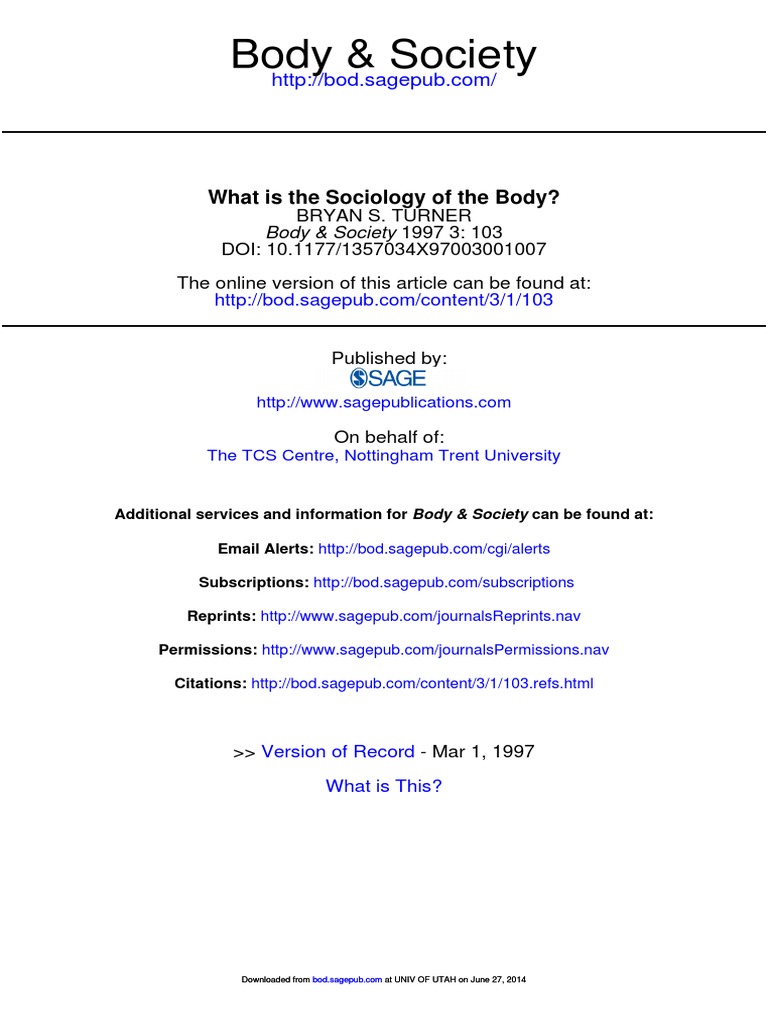 Body & Society: What Is The Sociology of The Body? | PDF