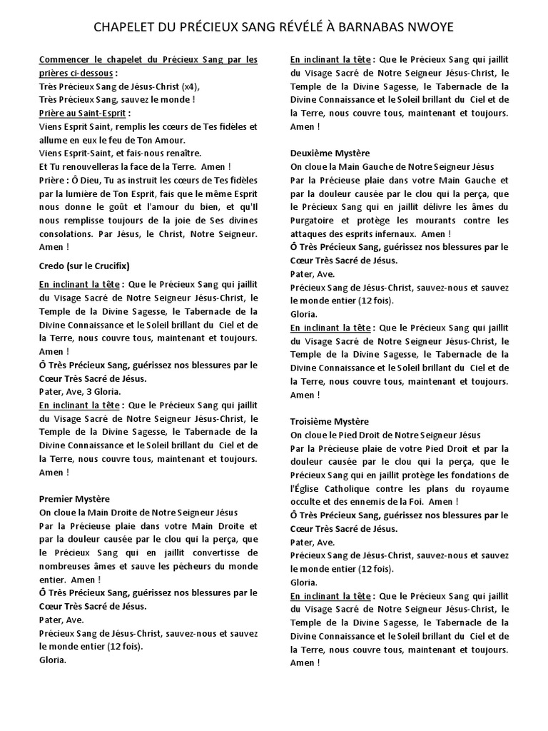 Chapelet Du Précieux Sang De Jésus Avec Barnabas Pdf CH Precieux Sang | PDF | Rosaire | Saint-Esprit