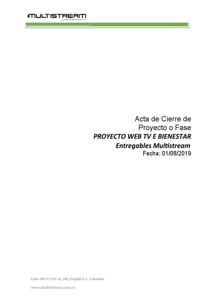 Plantilla Acta de Cierre de Proyecto o Fase | PDF | Bogotá | Tecnología ...