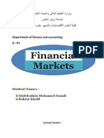 Financial Markets: Department of Finance and Accounting G: 01