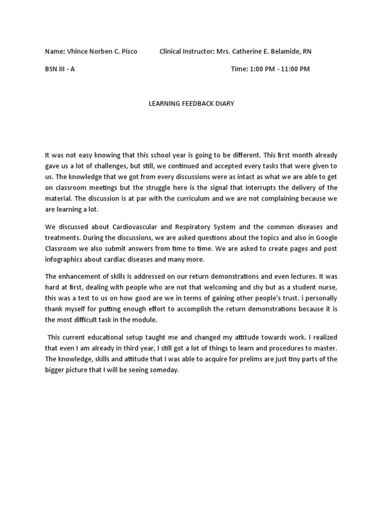 Nursing Learning Feedback Diary | PDF