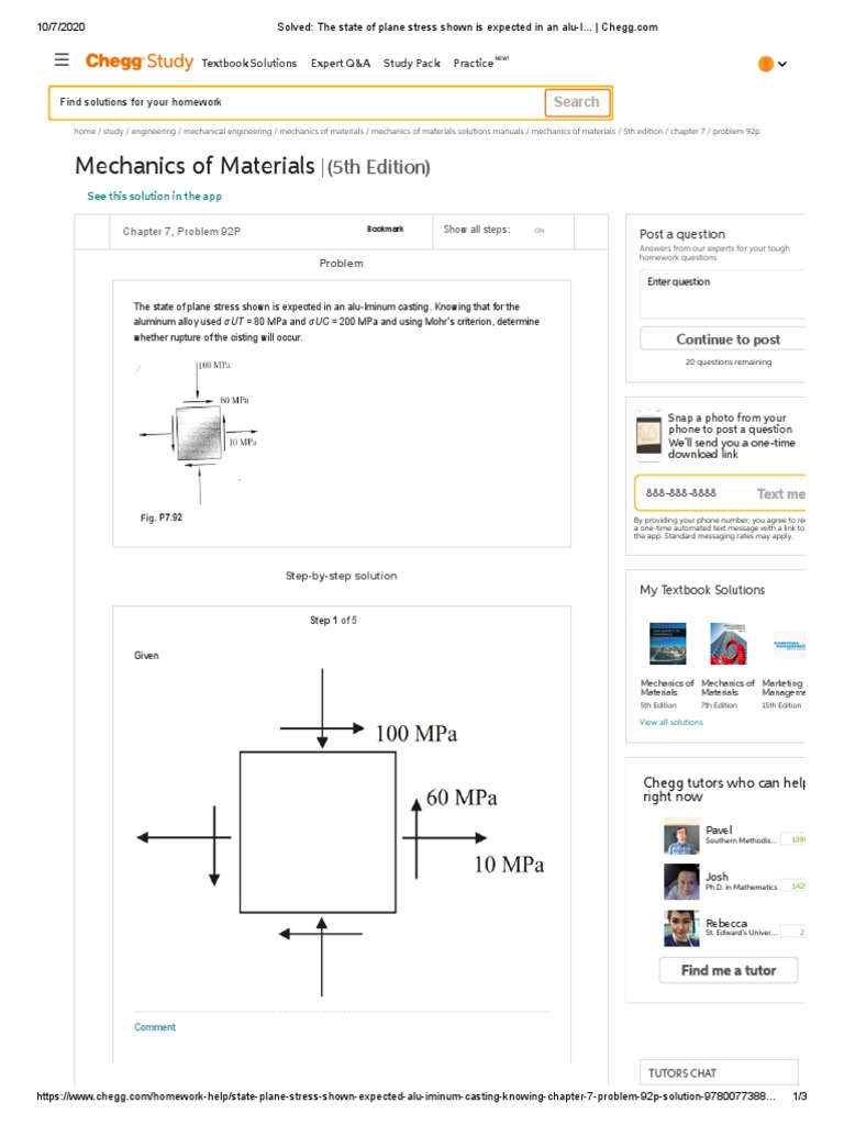 Solved - The State of Plane Stress Shown Is Expected in An Alu | PDF ...