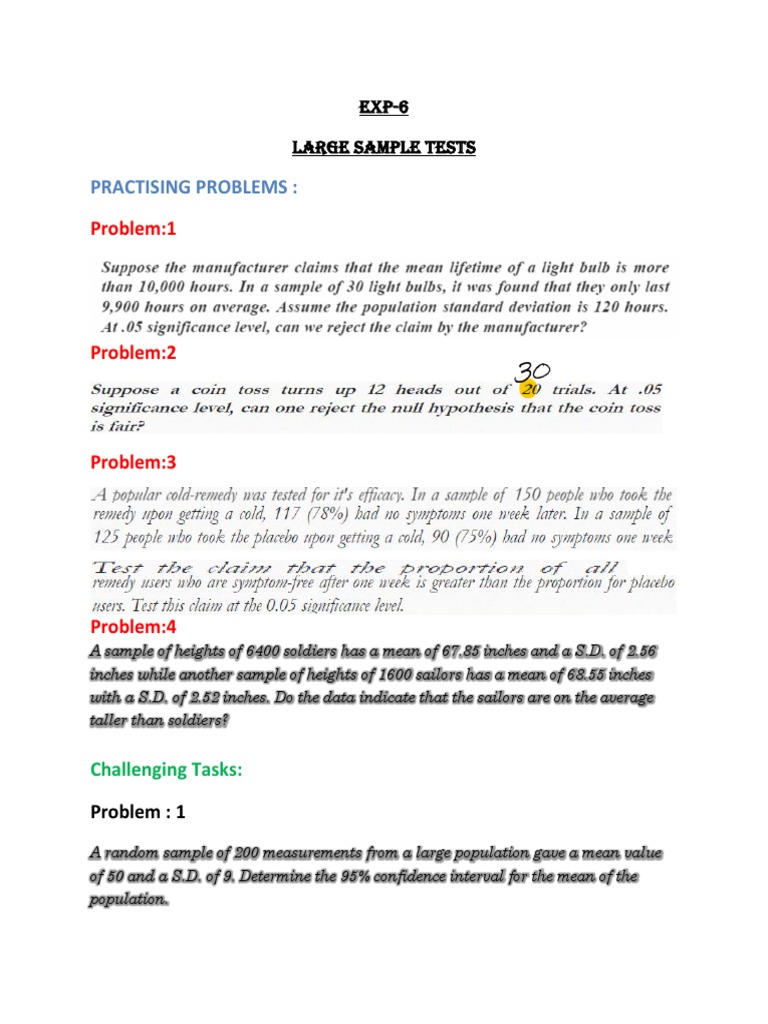 Large Sample Test Problems | PDF | Science & Mathematics