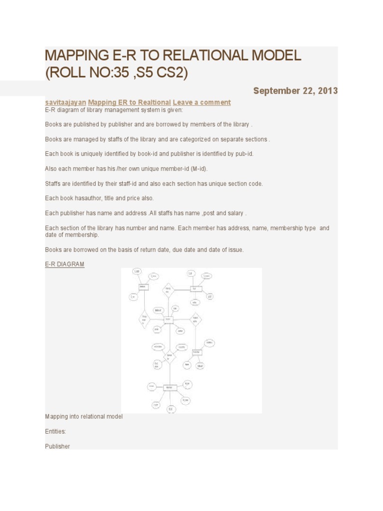 E-R to Relational Model for Library System | PDF