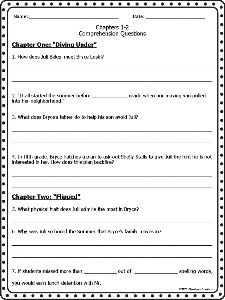 Flipped Chapters 1, 2 Comprehension Questions PDF