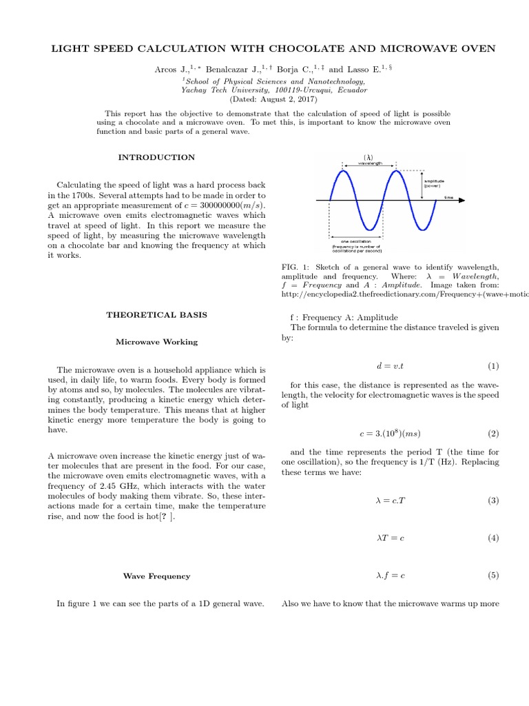 Light Speed Calculation With Chocolate and Microwave Oven PDF Waves