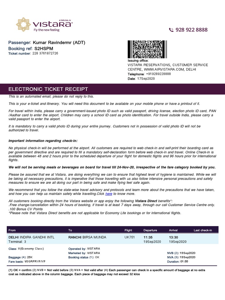 Your Electronic Ticket EMD Receipt PDF Business Class Baggage