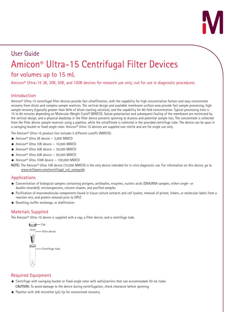 Amicon Ultra15 Centrifugal Filter Devices User Guide PDF