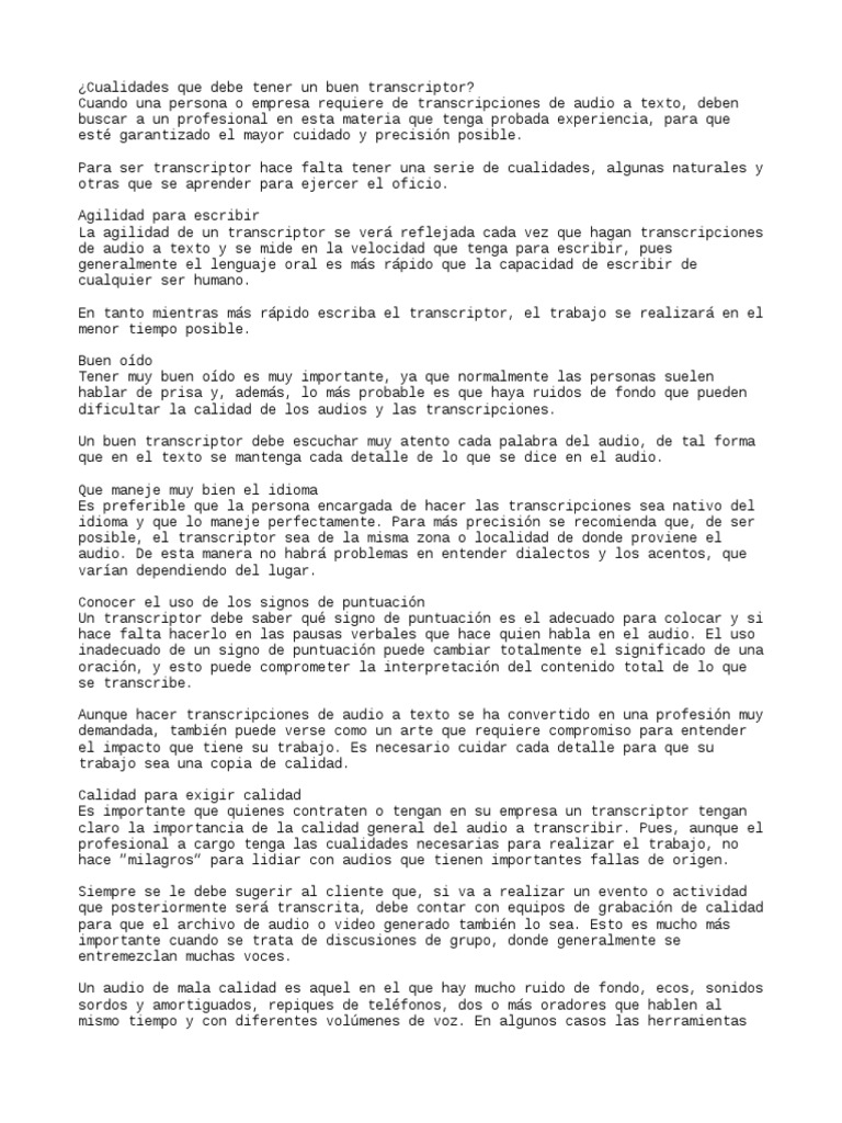 Cualidades Que Debe Tener Un Buen Transcriptor | PDF | Puntuación ...