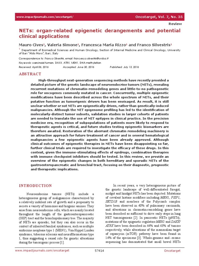 Epigenetic Insights in Neuroendocrine Tumors | PDF | Epigenetics | Dna ...