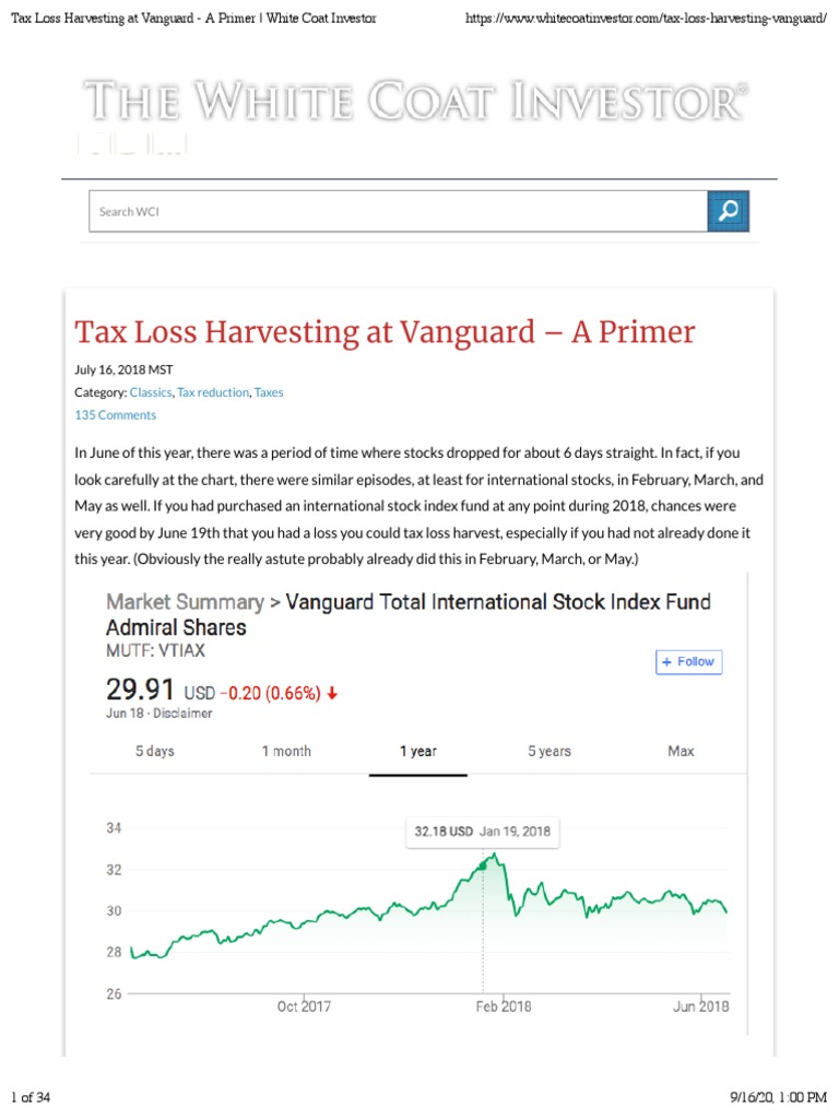 Tax Loss Harvesting at Vanguard A Primer White Coat Investor PDF