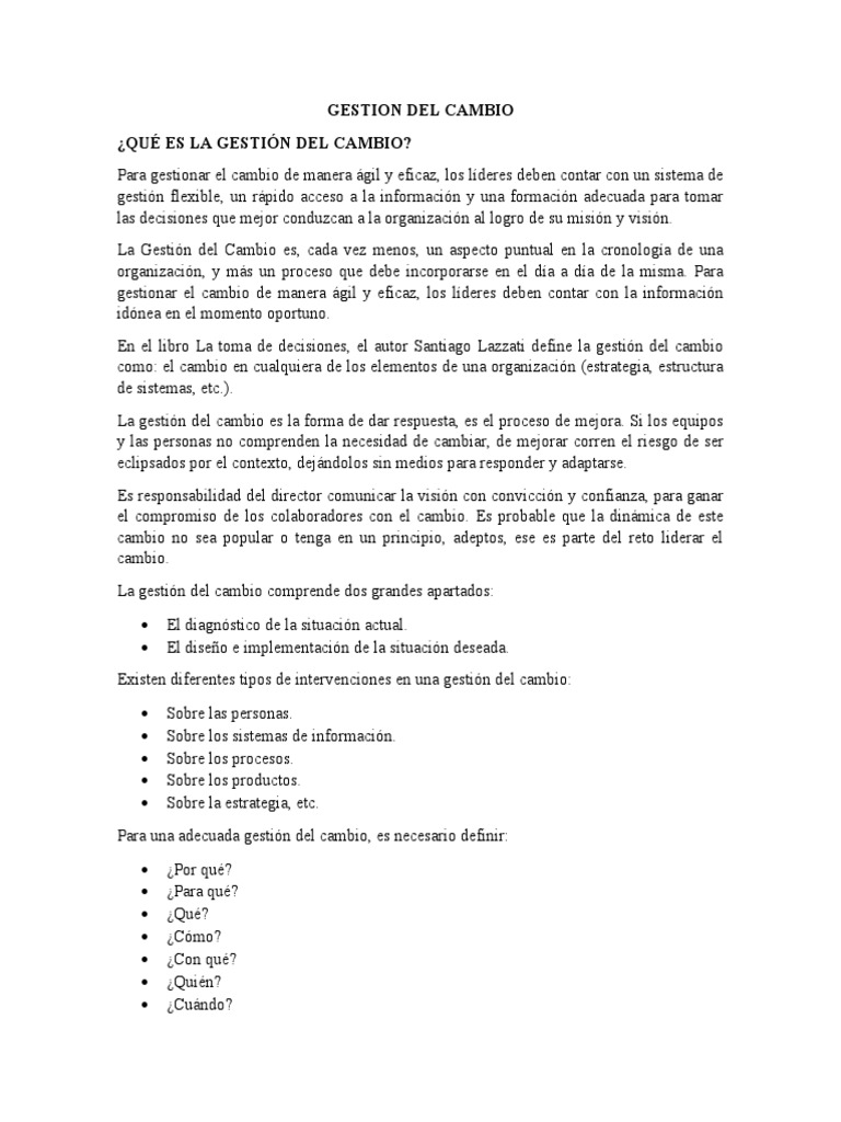 Gestion Del Cambio | PDF | Liderazgo | Gestión del cambio