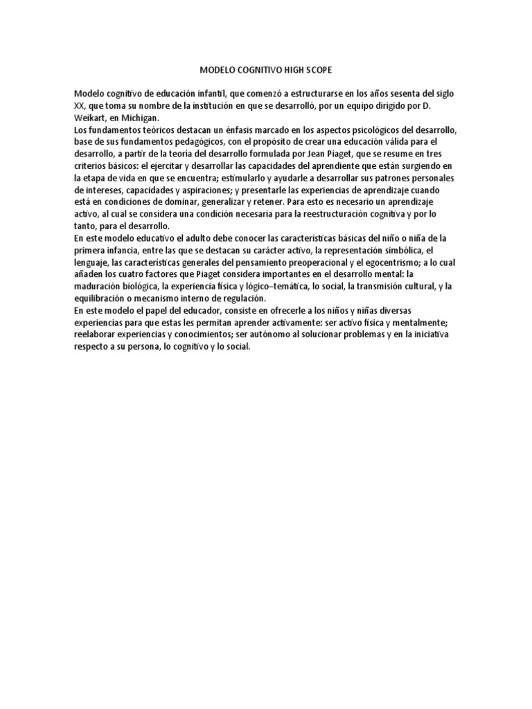 Modelo Cognitivo High Scope | PDF