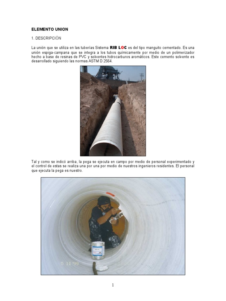 Uniones Cementadas para Tuberías RIB LOC | PDF | Ingeniería mecánica ...