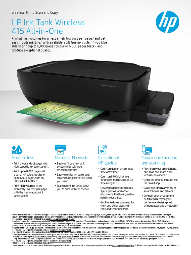 HP Ink Tank 415 Wireless All-in-One Printer - Z4B53A - Office