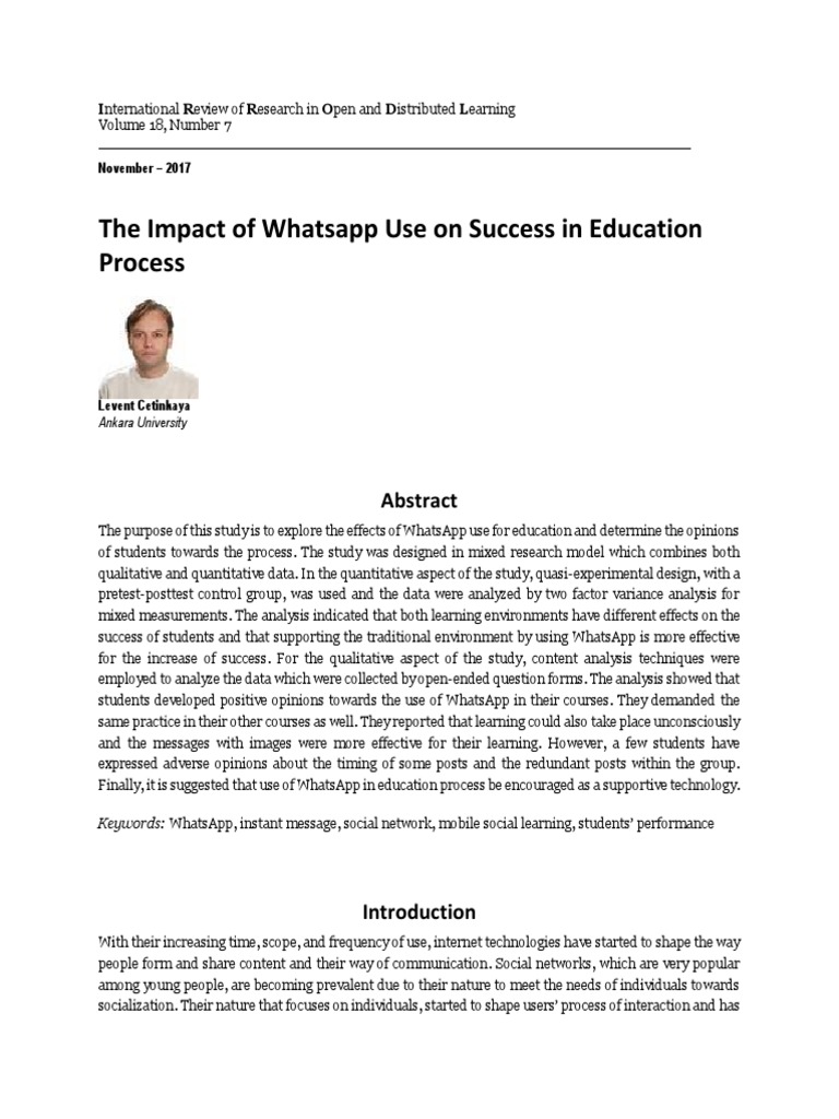 The Impact of Whatsapp Use On Success in Education Process | PDF ...