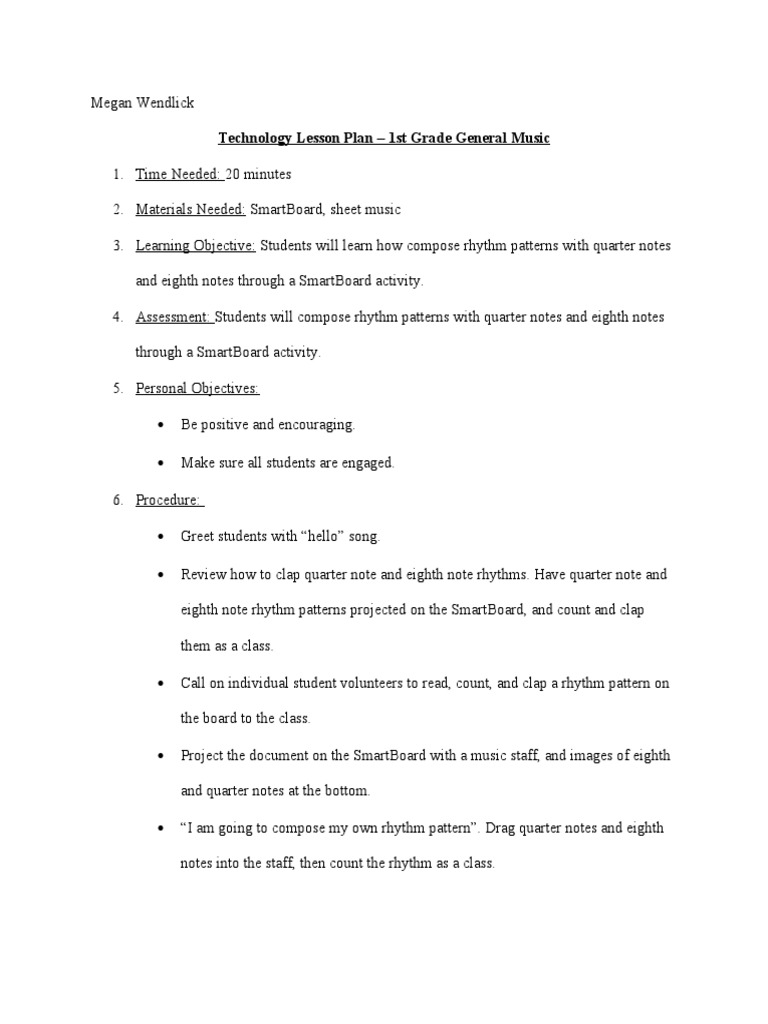 1st Grade Music Rhythm Lesson Plan | PDF
