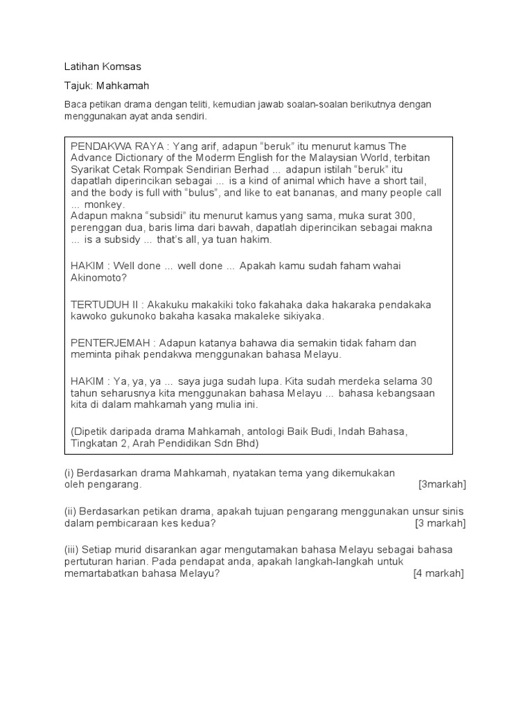 Latihan Komsas Mahkamah T2 Pdf