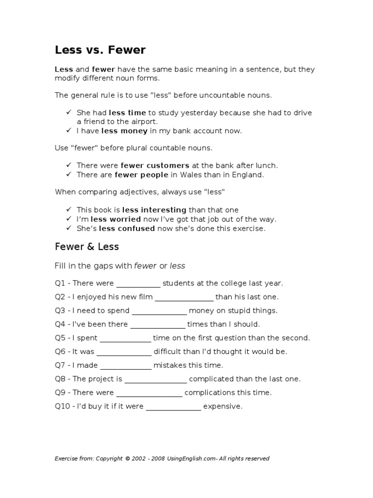 Less Vs Fewer | PDF | Language Arts & Discipline
