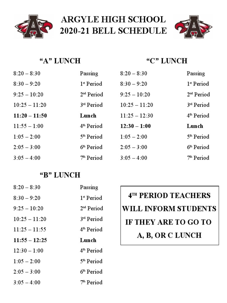 Argyle High School 202021 Bell Schedule PDF