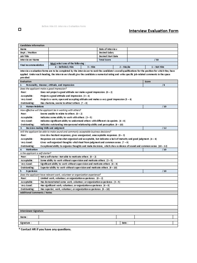 Interview Evaluation Rating Form | PDF | Applied Psychology | Social ...
