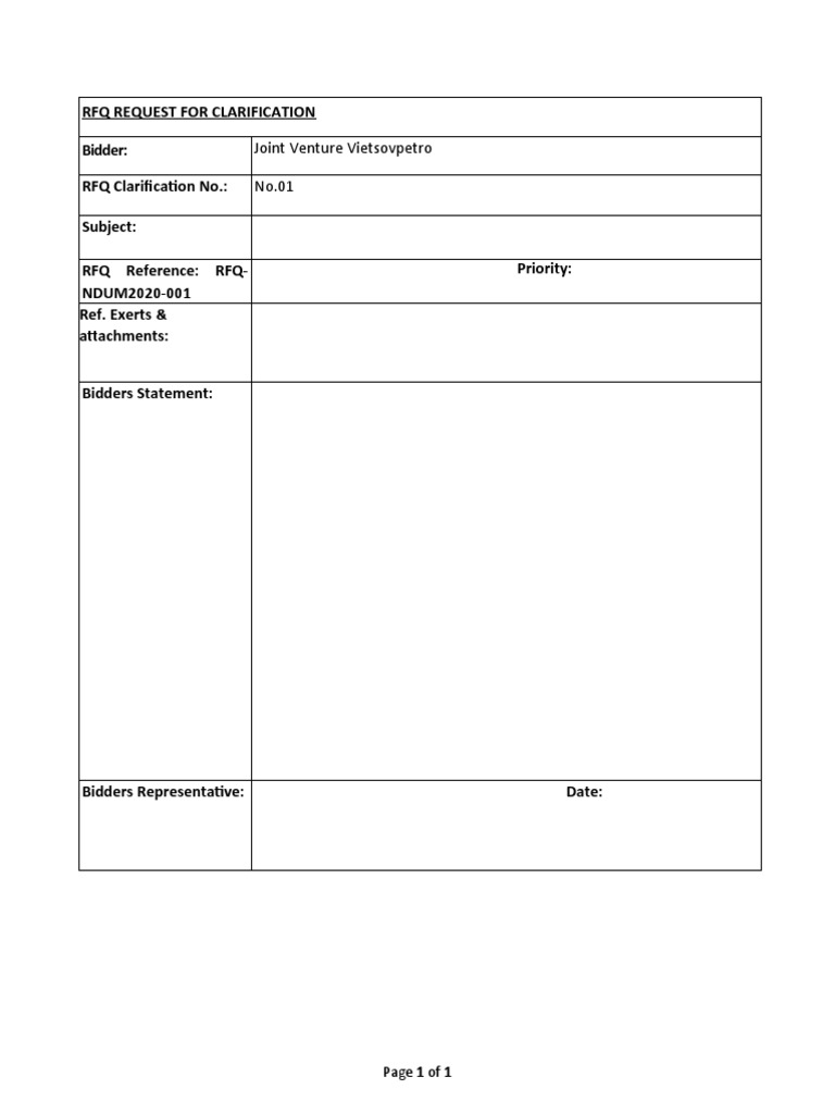 RFQ Clarification for NDUM2020-001 | PDF | Business | Finance & Money ...