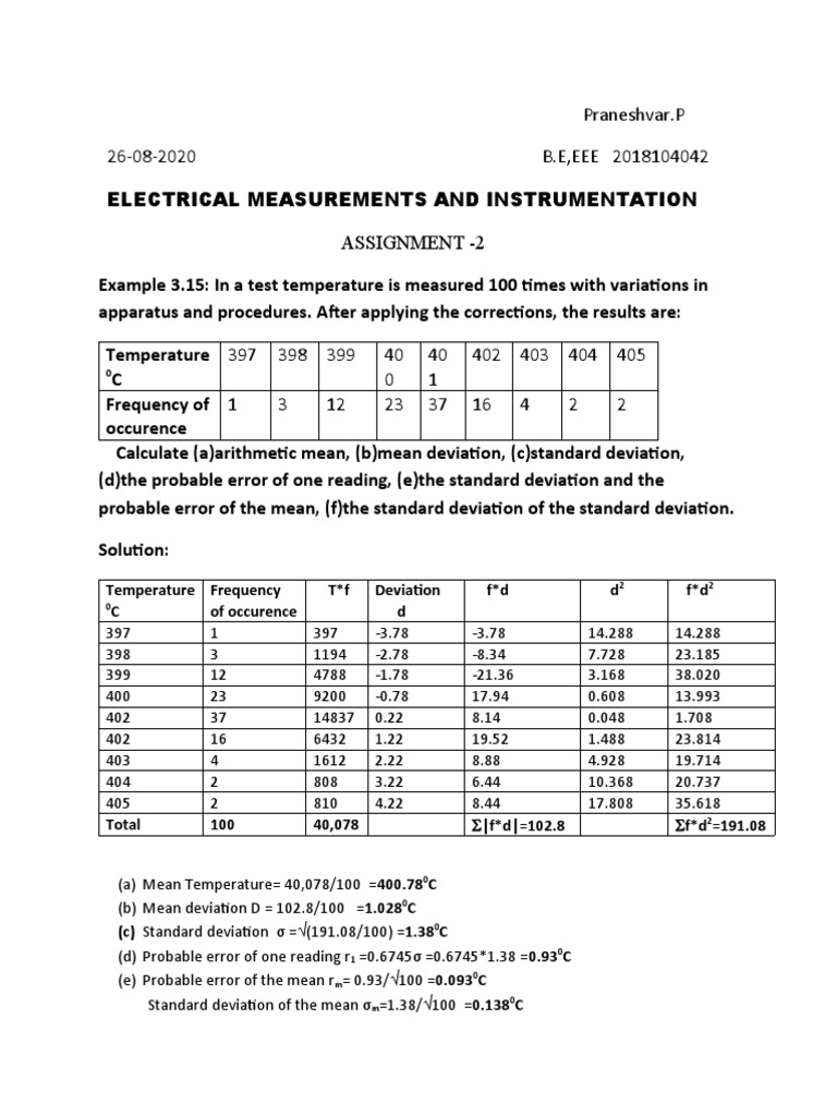 Temperature Measurement Error Analysis | PDF