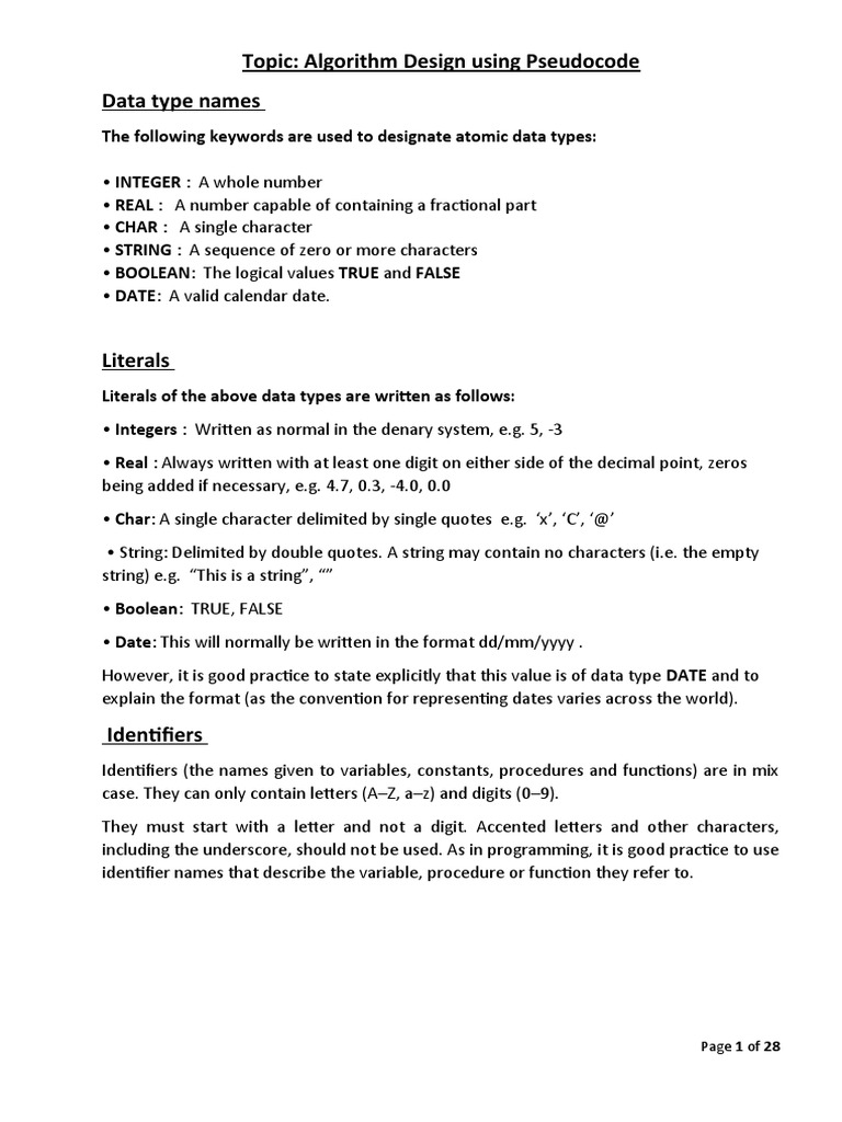 Latest Algorithm Design Using Pseudocode | PDF | Control Flow | Boolean ...