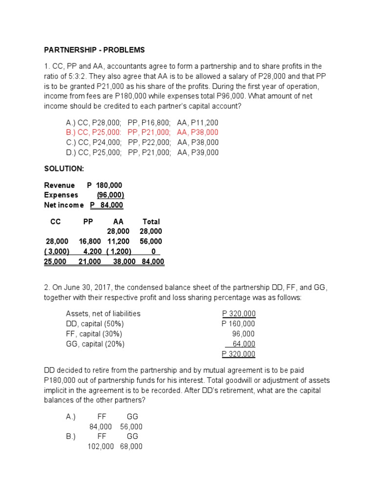 Partnership Profit and Loss Calculations | PDF | Franchising | Revenue