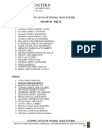 Student List for Grade 10 of Rizal and Mabini Sections