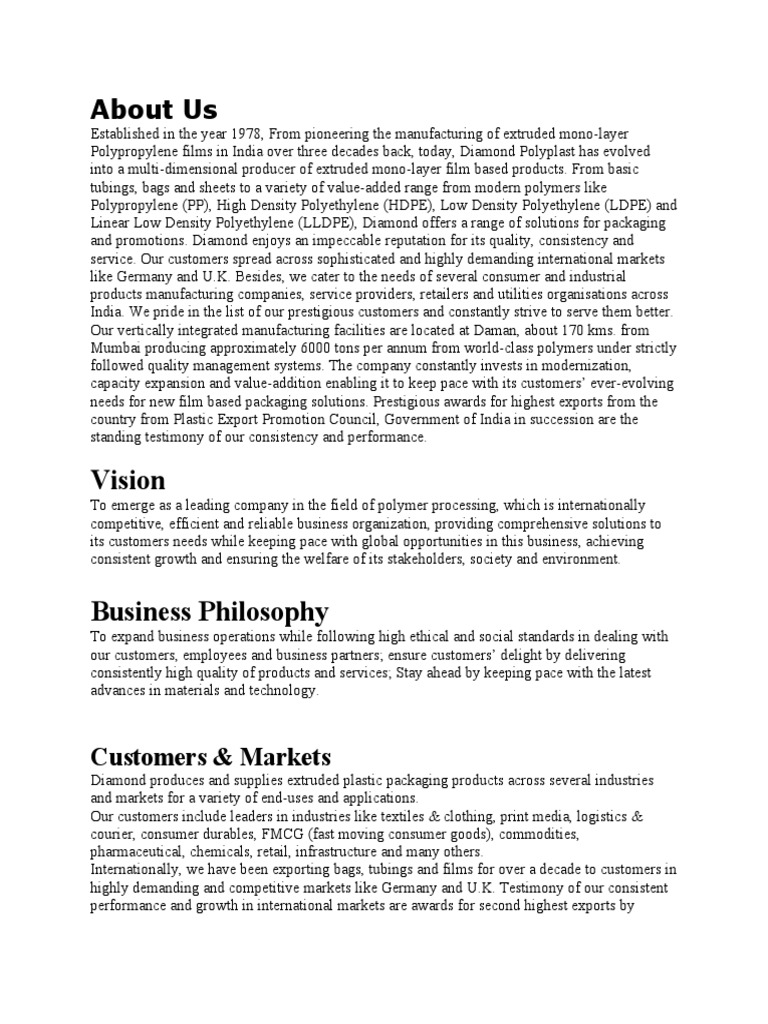 About Us | PDF | Polyethylene | Plastic