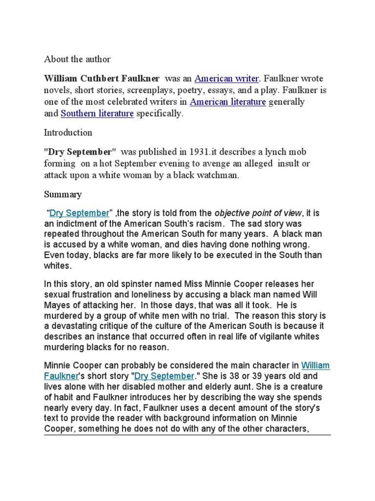 🌱 Dry september william faulkner pdf. "Dry September" (Text Key 237