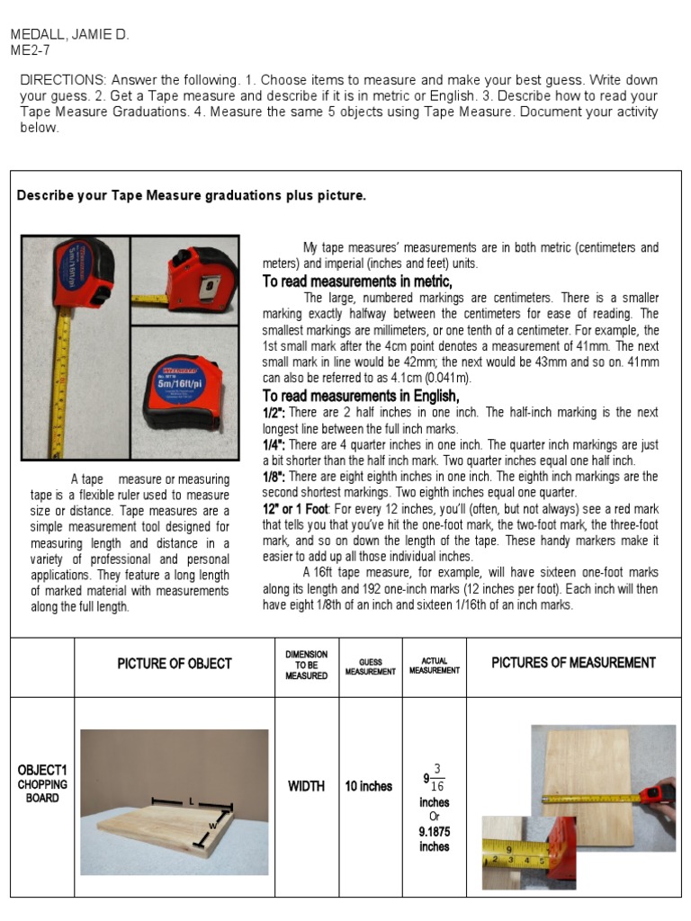 To Read Measurements in Metric, Describe Your Tape Measure Graduations