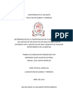 Determinación de La Concentración de Fluoruro Por Medio Del Método de Ion Selectivo en Agua Potable Que Se Distribuye en El Cantón Ojo de Agua Municipio de Huizucar Departamento de La Libertad