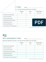 Self-Assessment Form: Read Each Statement and Check The Box That Best Reflects Your Work Today