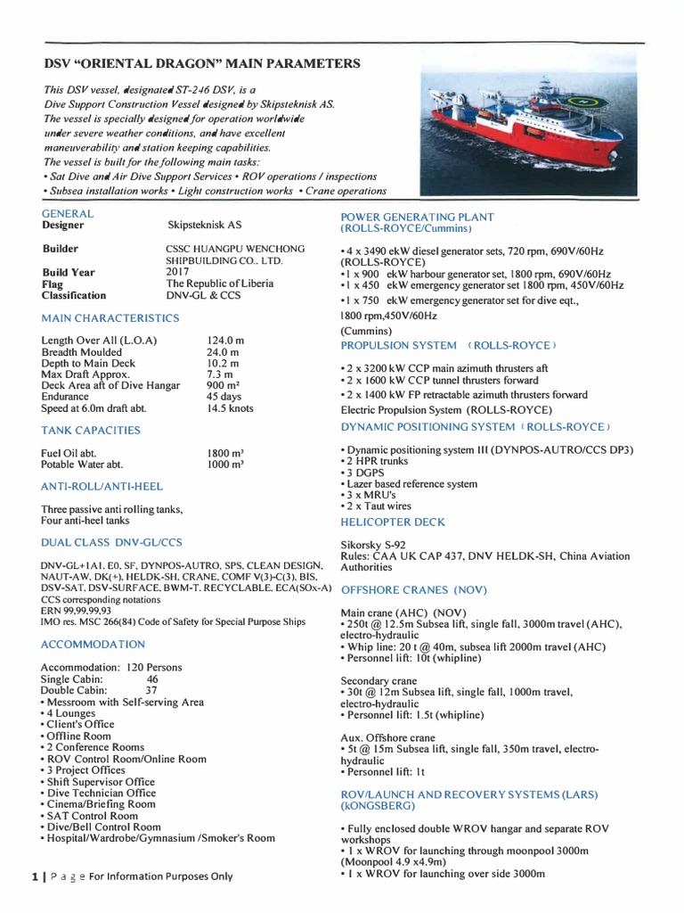 Oriental Dragon (DSV) - Main Specification | PDF | Water Transport | Ships