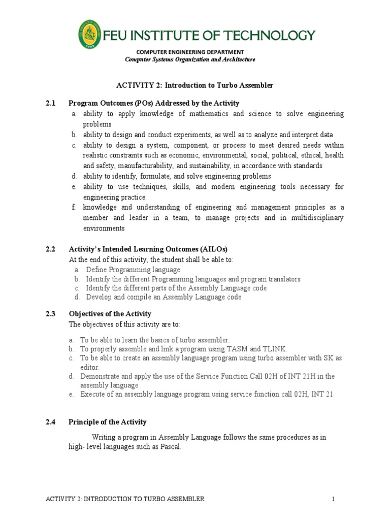 Turbo Assembler Basics and Procedures | PDF | Assembly Language ...