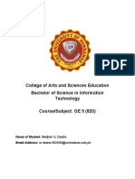 College of Arts and Sciences Education Bachelor of Science in Information Technology Course/Subject: GE 5