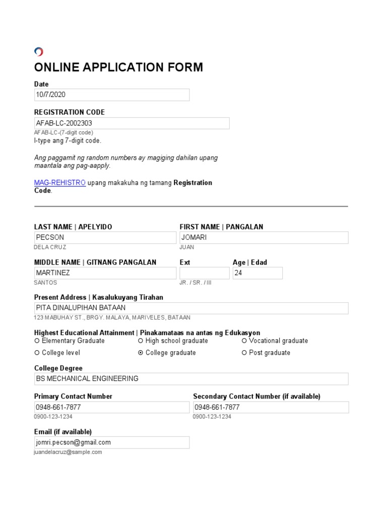 Online Application Form AfabLc2002303 Pecson, Jomarimartinez PDF